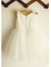 Beaded Peter Pan Collar Ivory Lace Tulle Vintage Flower Girl Dress